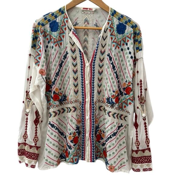 Johnny Was Oversized Embroidered Boho Disha Blouse Size XXS - Picture 5 of 12